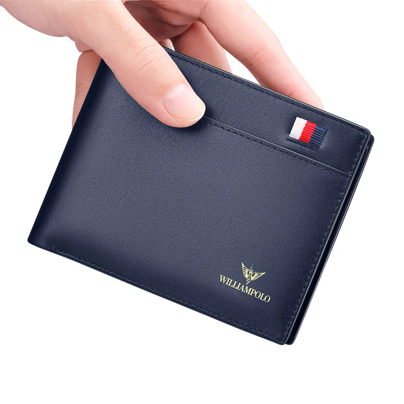 WILLIAMPOLO Luxury Brand Men Wallet Genuine Leather Bifold Wallet Bank Credit Card Case ID Holders Male Coin Purse Pockets