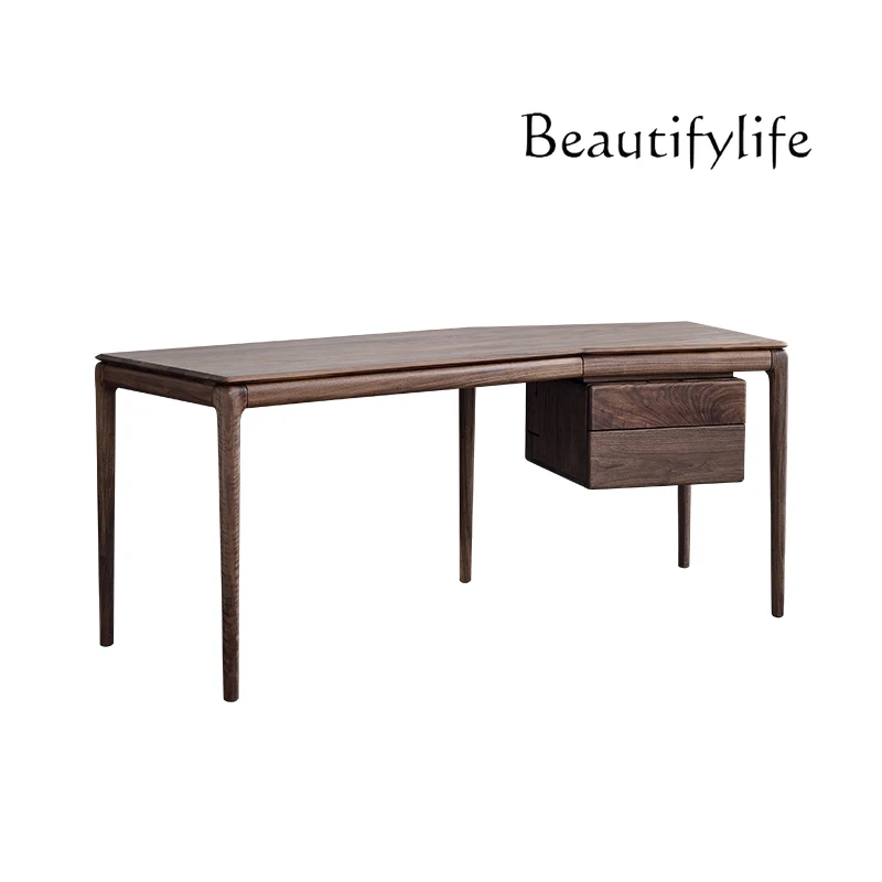 

Solid wood desk Simple modern black walnut study writing desk Student computer with drawer table