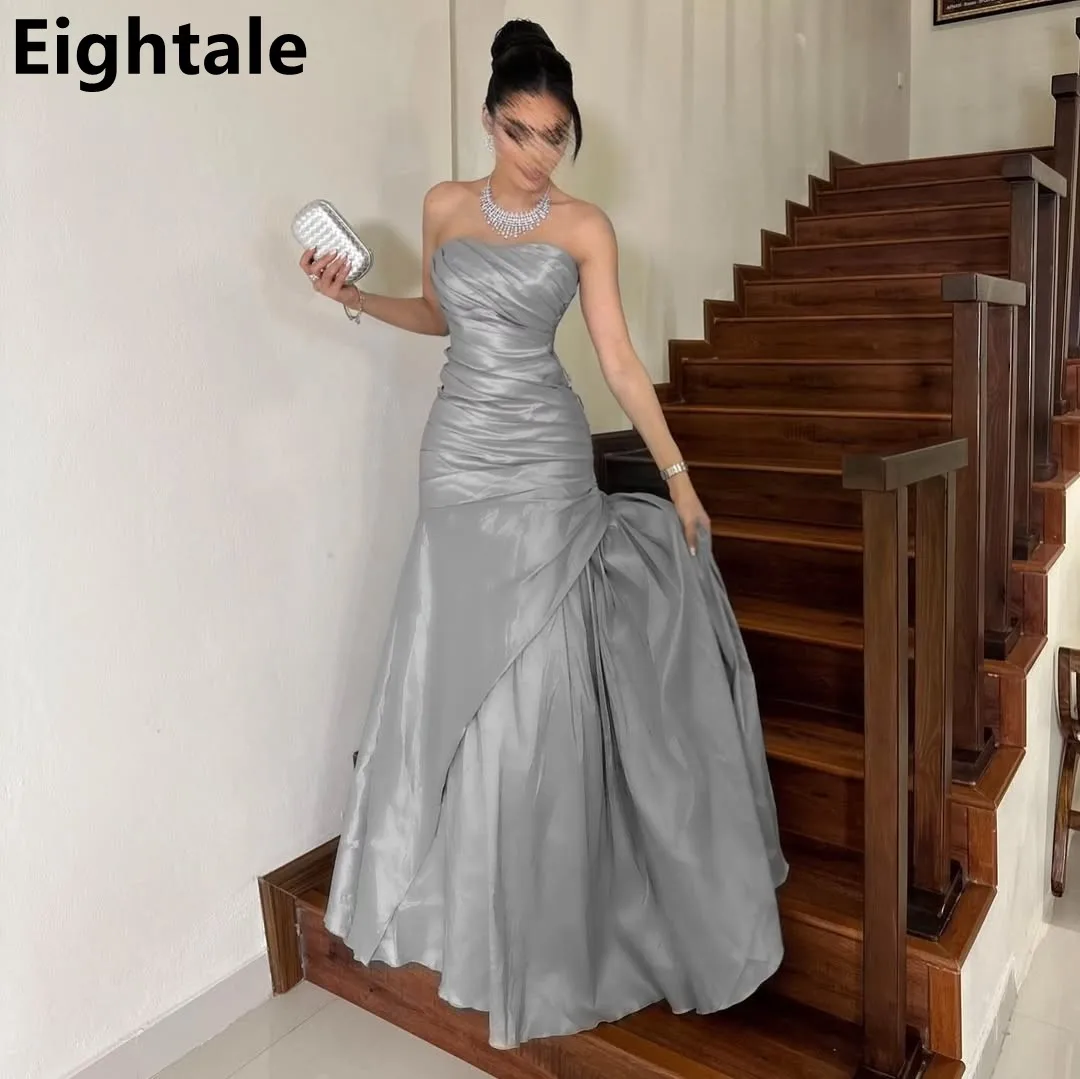 

Eightale Mermaid Evening Dress For Wedding Party 2025 Strapless Pleated Prom Dress Arabic Party Gown Customized