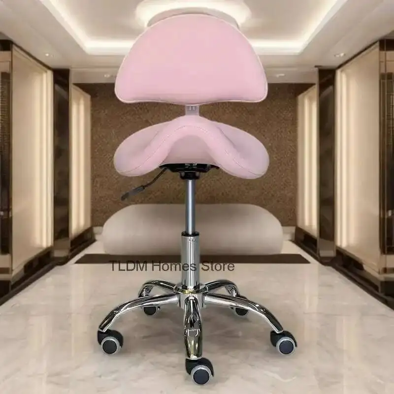 Pink Ergonomics Chairs Wheels Vanity Salon Hair Stylist Hairdressing Chairs Barber Shop Stool Chaise Coiffure Beauty Reception