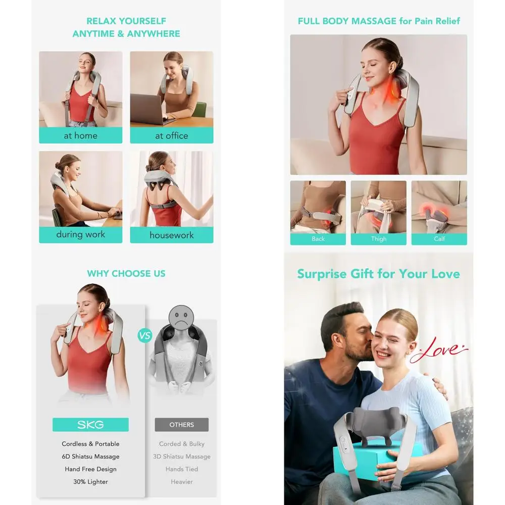 Masajeador de Tejido Profundo 6D con Calor para Cuello y Hombros, Regalo Ideal de San Valentín para Hombres y Mujeres