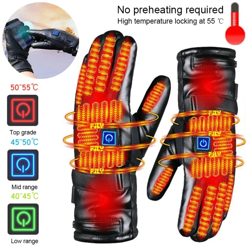 

Rechargeable Heated Gloves 3 Temperature Levels Waterproof Heating Gloves Cold Weather Gloves for Outdoor Motorcycle Ski Cycling