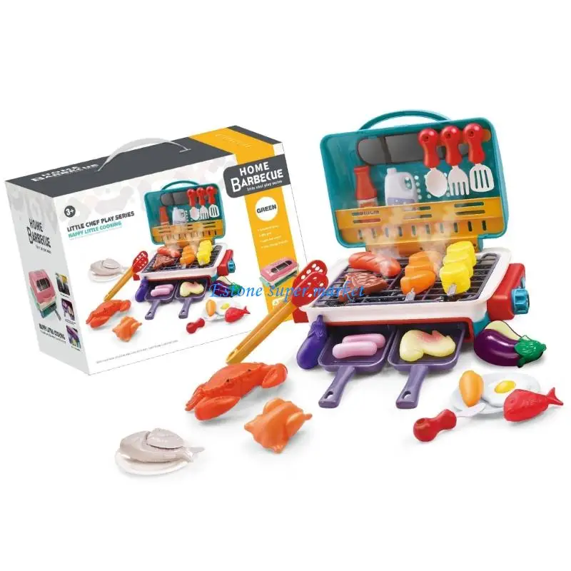 090B Electric Simulation BBQ Grill Toy Kitchen Play Set with Realistic Sound Light Effects for Kids Pretend Play Cook Role