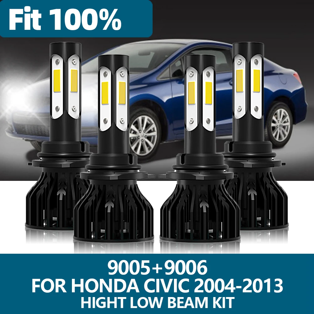 

4x Car LED Headlight 9005 HB3 9006 HB4 High Low Beam Bulbs For Honda CIVIC 2004 2005 2006 2007 2008 2009 2010 2011 2012 2013