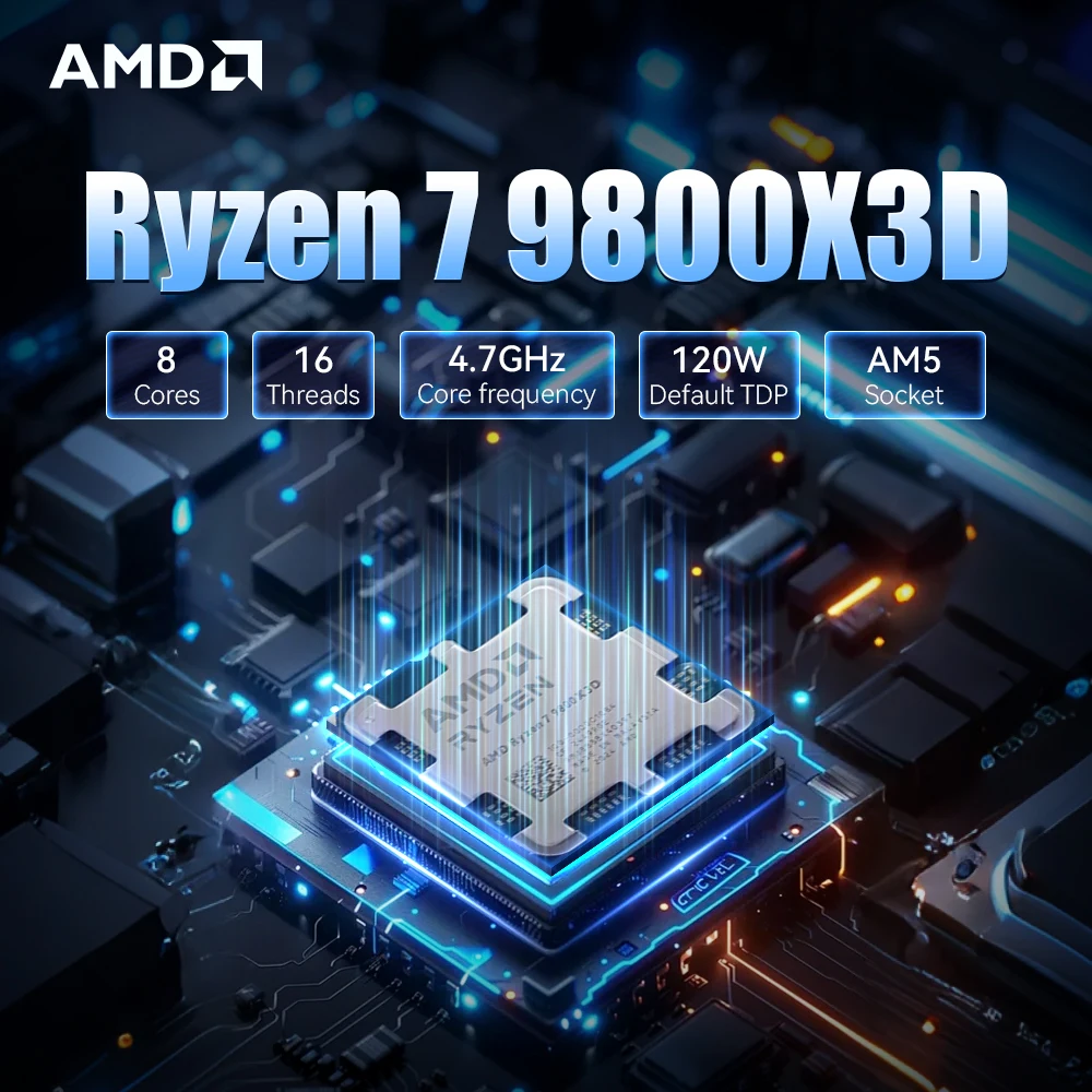 معالج AMD Ryzen 7 9800X3D 4.7 جيجا هرتز 8-Core 16-Thread L3=96M 4NM DDR5 R7 9800X3D مقبس 120 وات AM5 بدون مروحة