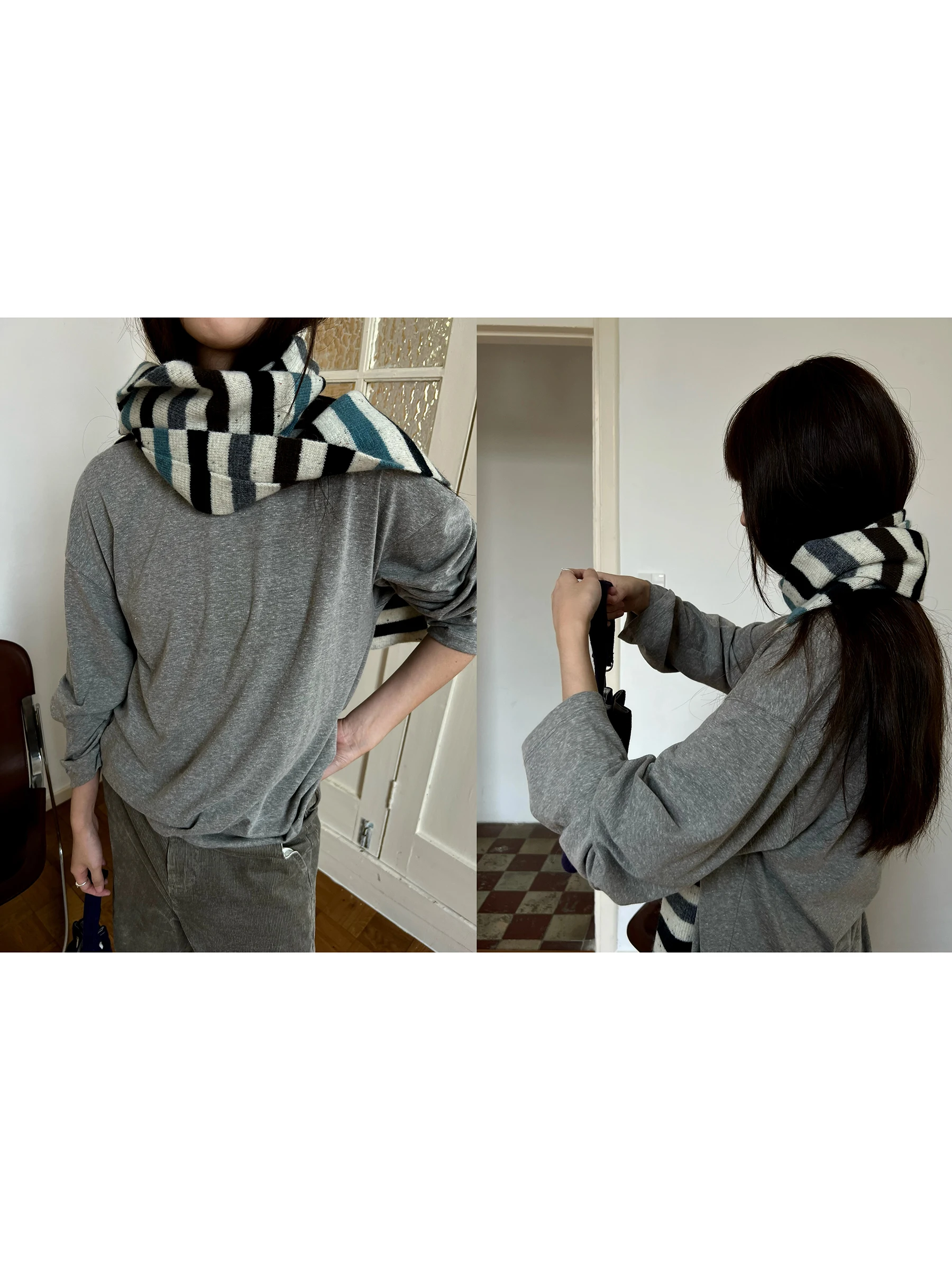 

POXFFEE Soft ey Mixed Dot Long Sve Women's T-irt Chic Early Autumn Base Layer irt Top round Ne Regular Fit