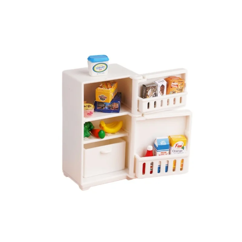 Mini geladeira pequena, casa de brincar, brinquedo, acessórios para casa de bonecas, simulação de comida, bebida, conjunto de geladeira, modelo de ornamentos de cena