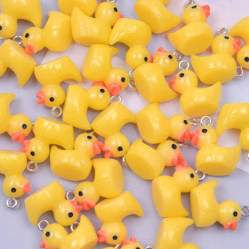 10pcs Resin Charms Animal Family Cute Little Yellow Duck Pendants Jewelry Gifts Making Keychain Jewerly Accessories For Women