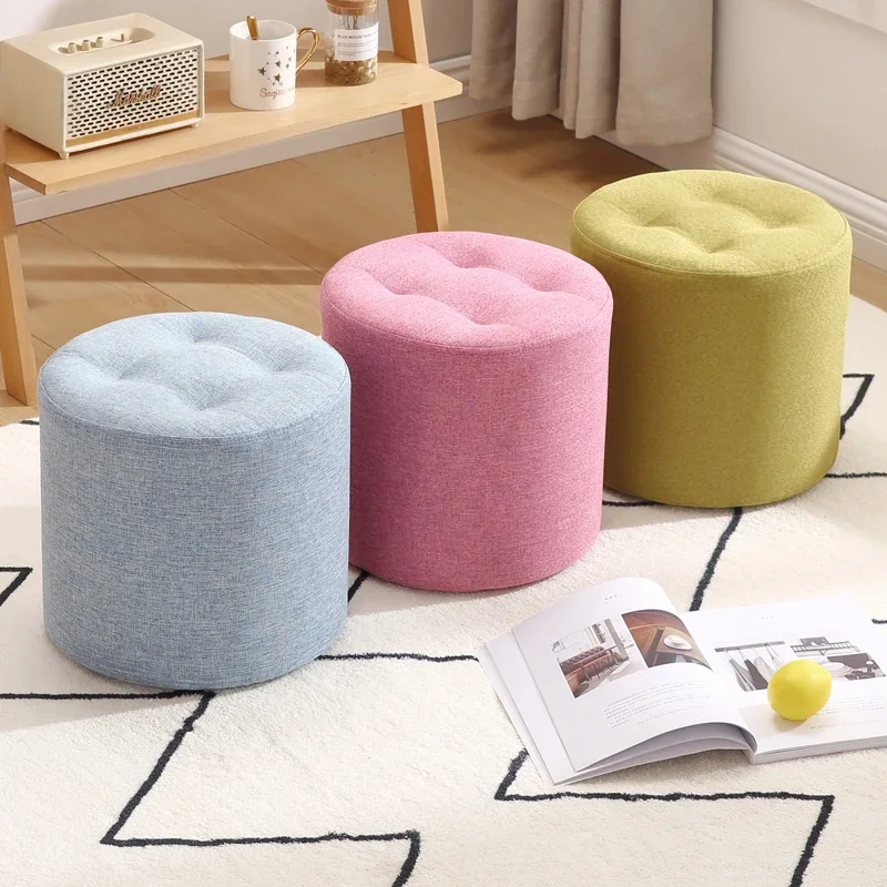 

Fabric Small Stool Home Sofa Stool Soft Sitting Round Living Room Bench Seat Pier Changing Shoe Stool Solid Wood Chair