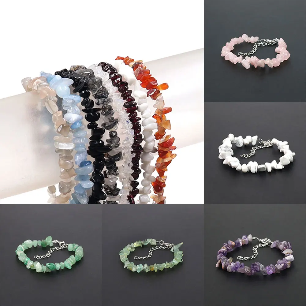 Natural Crystal Crushed Stone Bracelet Amethyst Aquamarine Irregular Stretch Chip Beads Stretch Bracelets Jewelry for Women