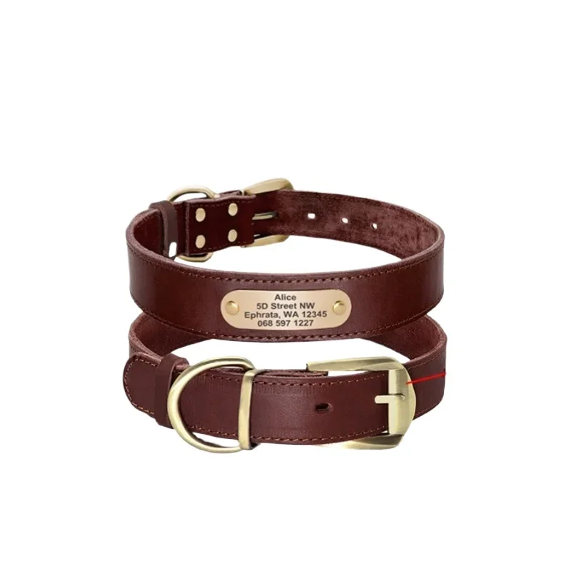 

Pet leather dog collar Cowhide dog tag custom lettering anti-loss neck ring