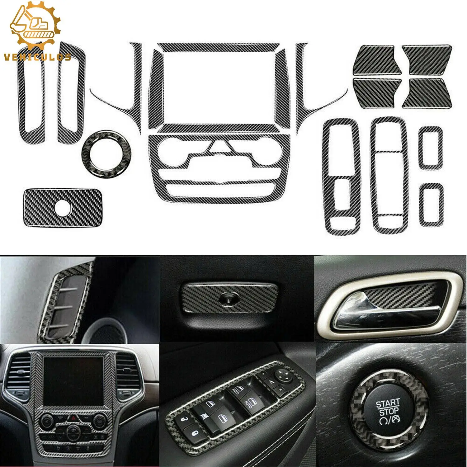 

New 19PCS For Jeep Grand Cherokee 2011-2020 Carbon Fiber Full Interior Kit Set Cover Easy Installation Perfect Match For The