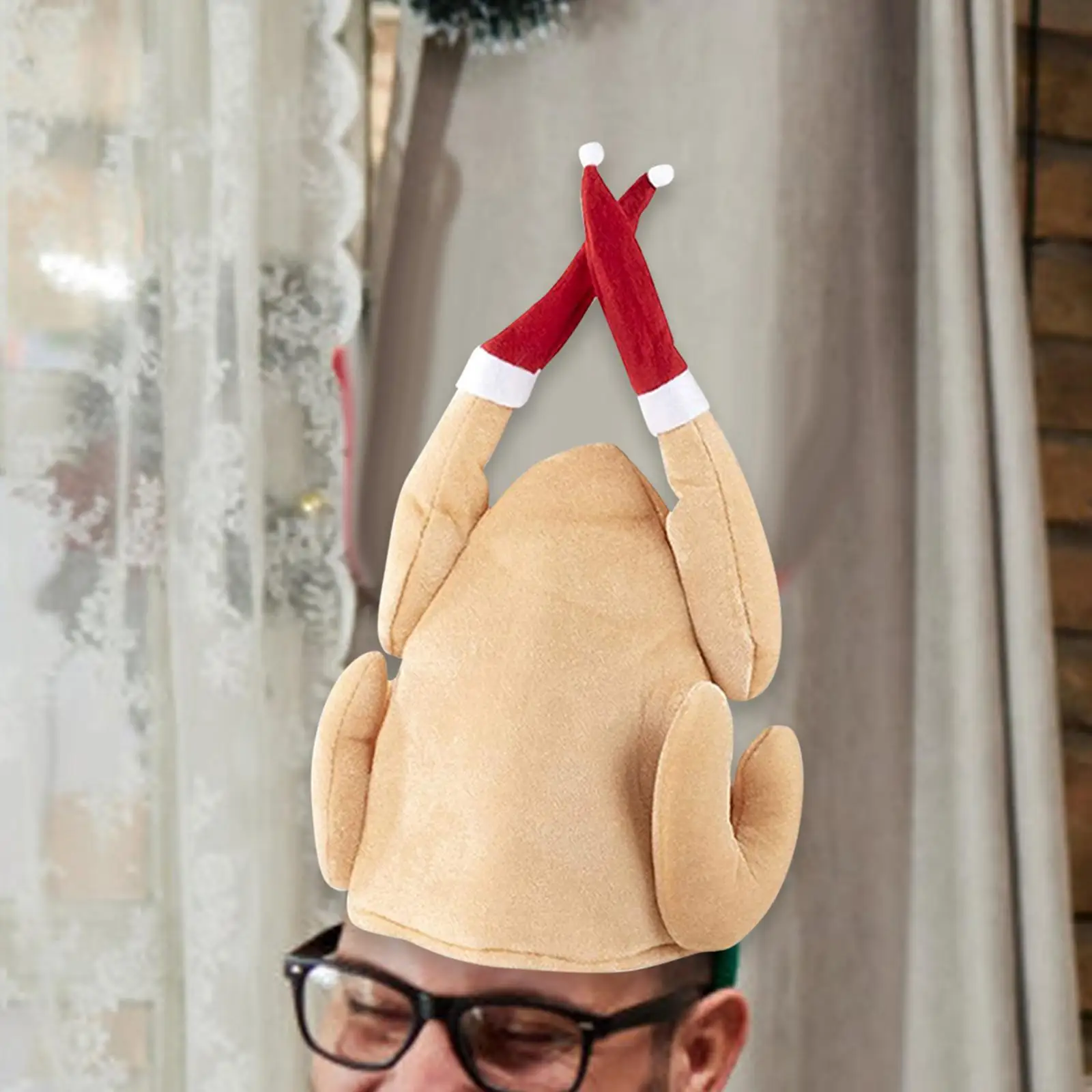 

Roasted Turkey Hat Funny Chicken Halloween Costume Dress up Plush Turkey Hat for Cosplay Role Play Dress up Party Adults