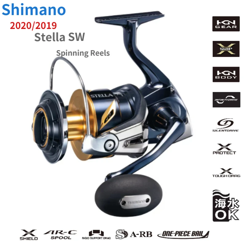 2020/2019 SHIMANO STELLA SW 4000/5000/6000/8000/10000/14000/18000/20000/30000 Mulinello da pesca Spinning X-ship Acqua salata