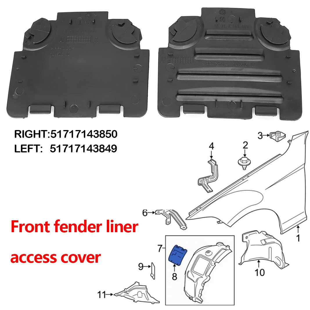 For BMW E82 E88 E90 E91 Front Wheel Arch Fender Liner Access Panel Lid Cover Headlight Bulb Replacement 51717143850 51717143849