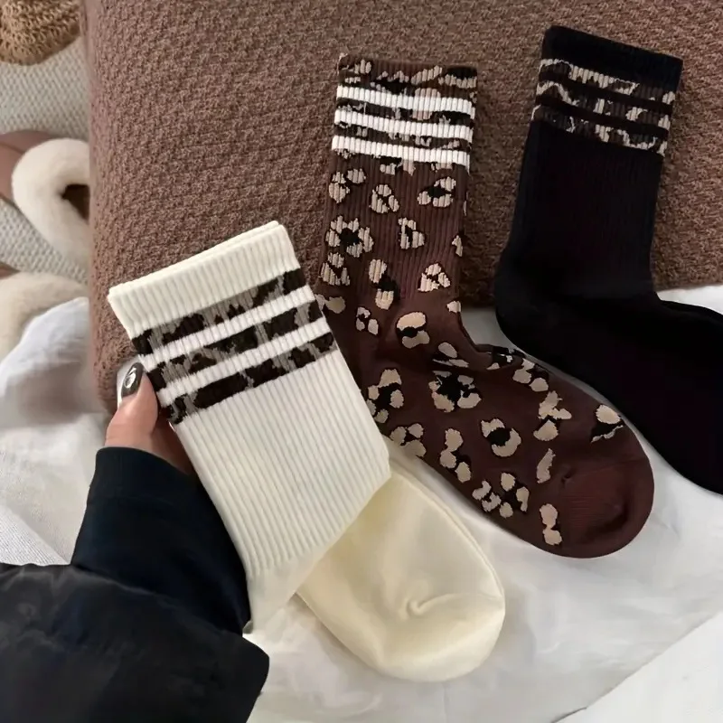 4 Pairs Women's Socks Spring Summer Mid-tube Tide Spotted Leopard Fashion striped Socks street Funny Cute Wholesale girls gifts