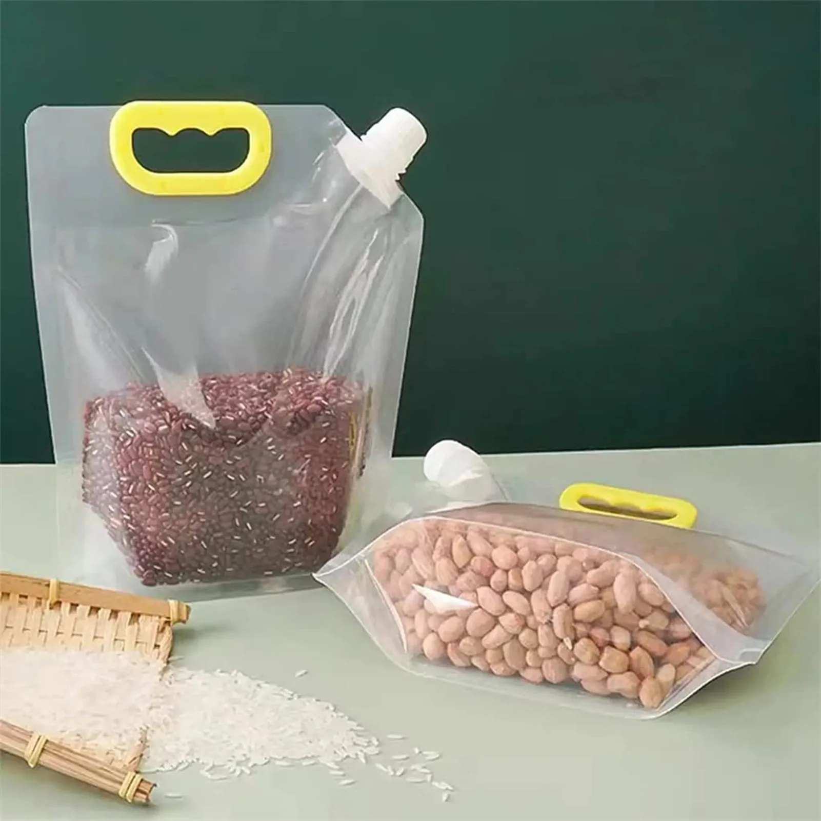 

1pc Grain Storage Bag Transparent Moisture-proof Sealed Bag For Rice Beans Legumes Organizer Practical Kitchen Storage Supplies