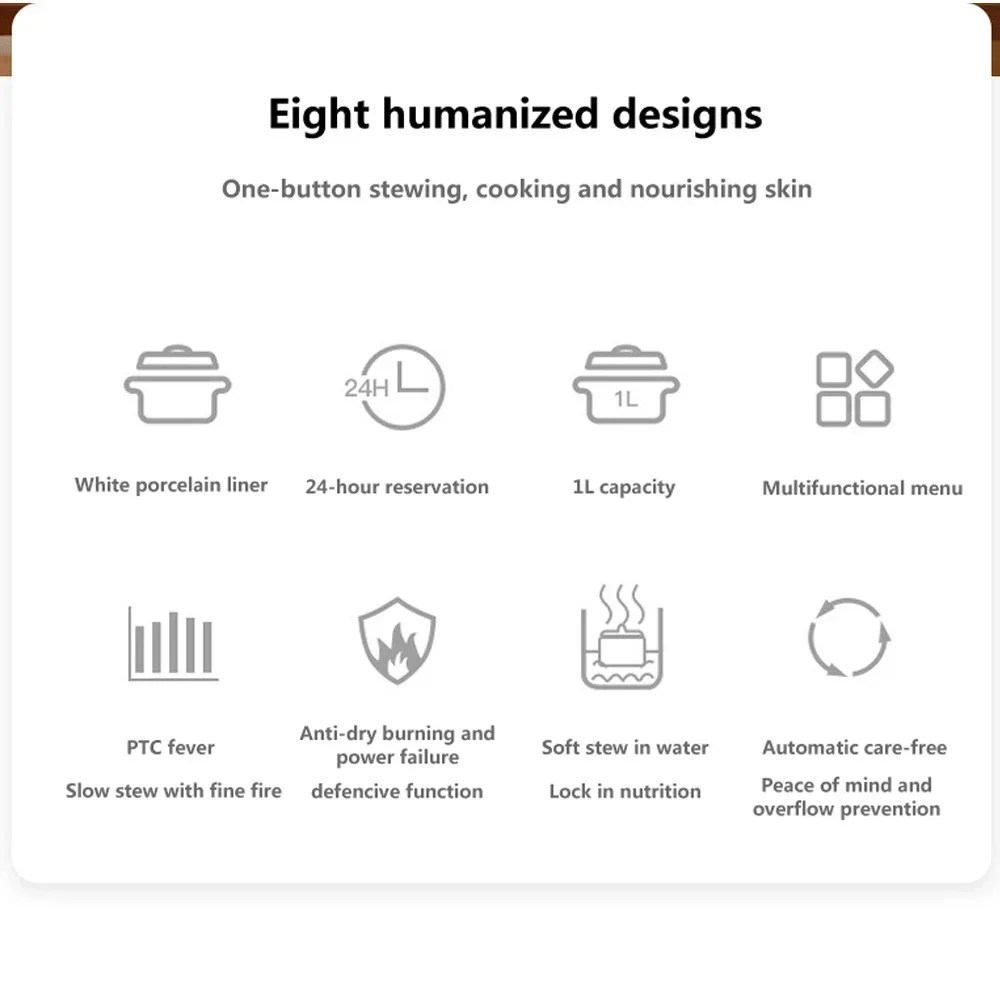 1L Mini guisado elétrico cerâmica saúde ninho de pássaro guisado elétrico copo doméstico multi-função pequena panela de ensopado à prova de água