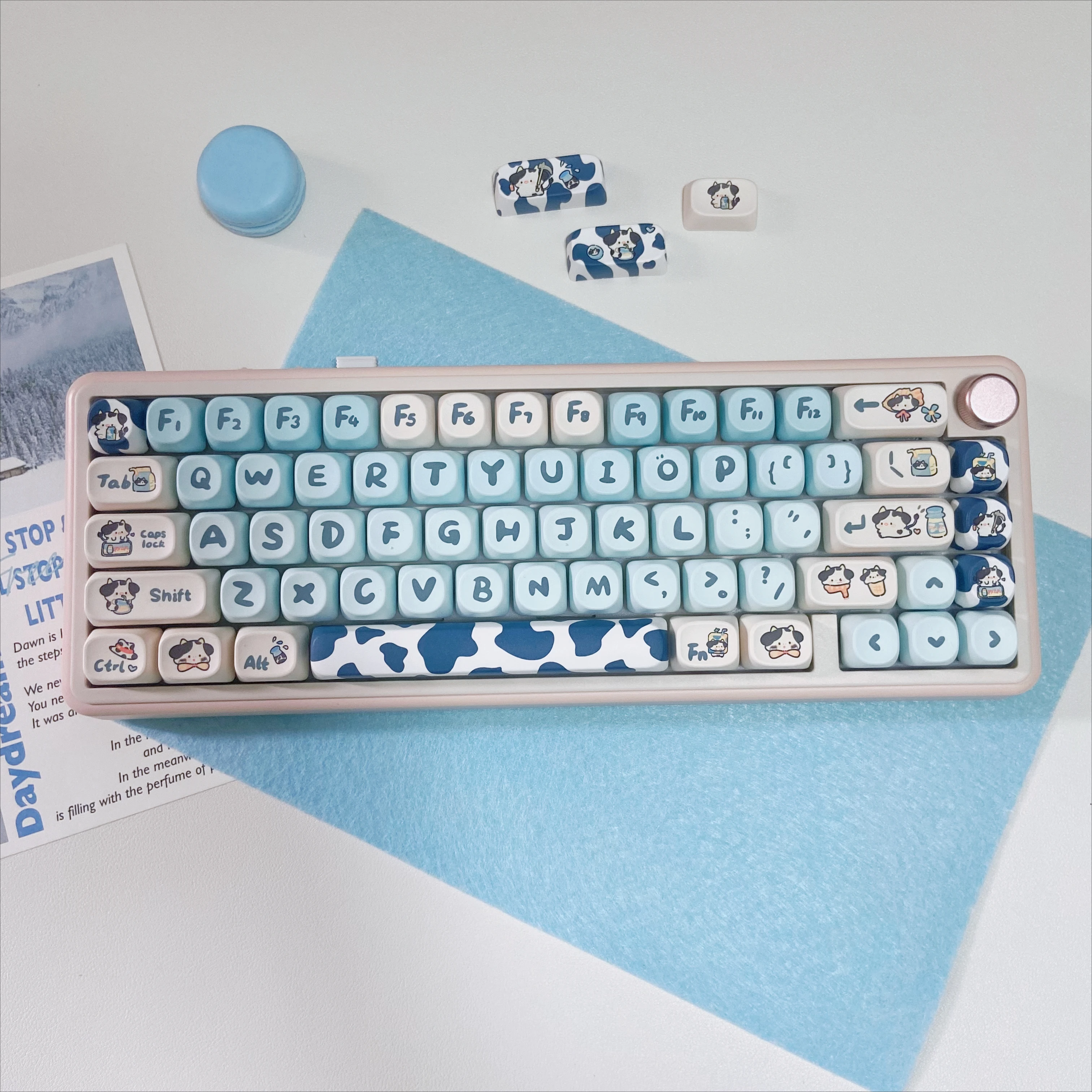 Bonito céu azul keycaps para teclados mecânicos moa perfil pbt chave bonés teclados de jogos diy acessórios vaca tema chave bonés