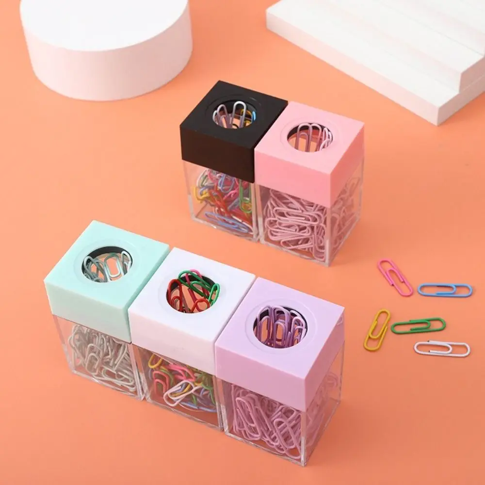 

Portable Student Stationery School Transparent Macaron Paperclip Holder Clips Dispenser Desk Storage Magnetic Absorption Box