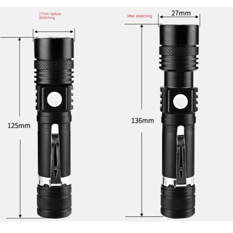 High Power Led Flashlights Zoomable Camping Torch With T6 LED Lamp Beads Waterproof 4 Lighting Modes Multi Function USB Charger