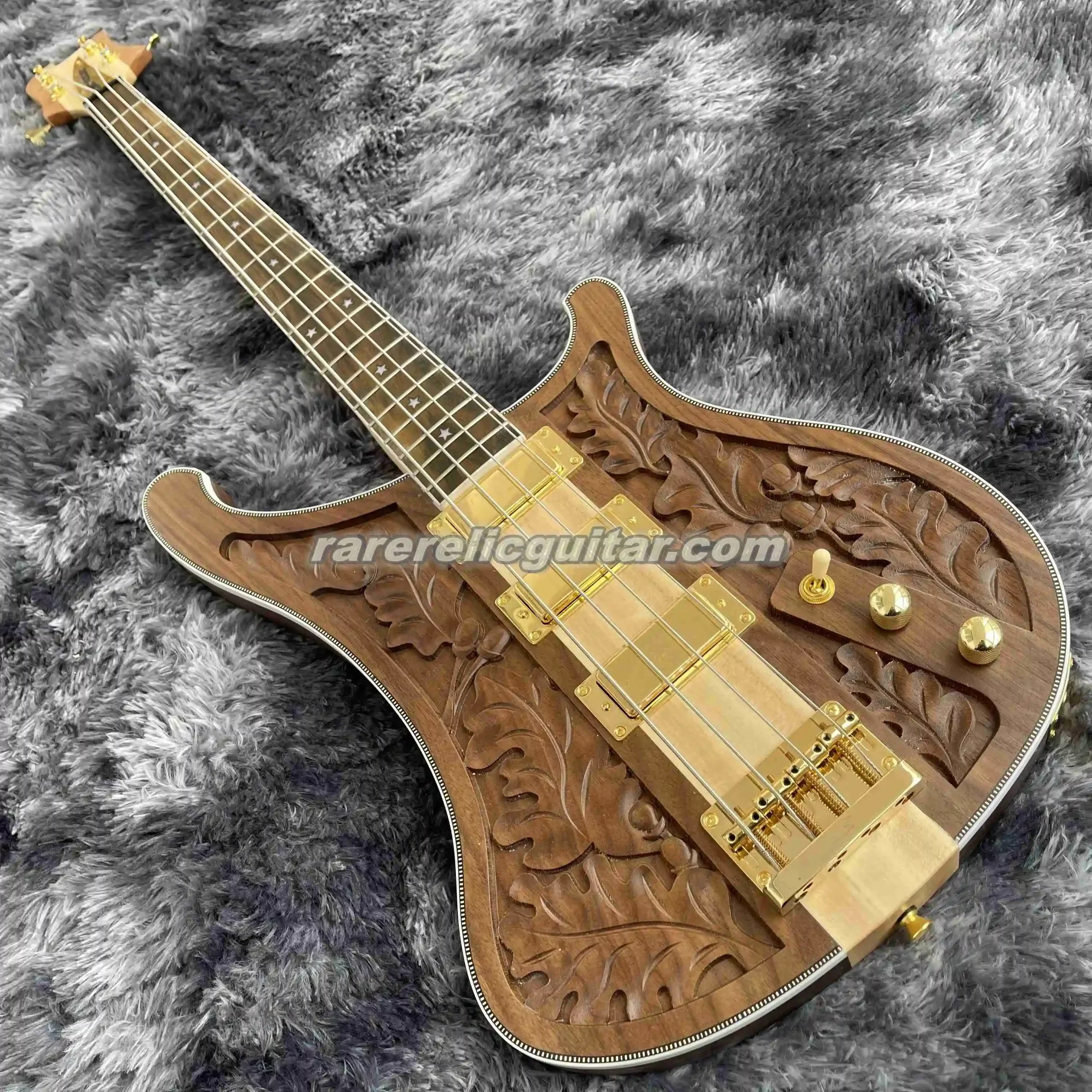 4001 4003 4004 Bastard Lemmy Kilmister Natural Walnut Hand-carved Electric Bass Guitar Neck Through Body, Checkerboard Binding