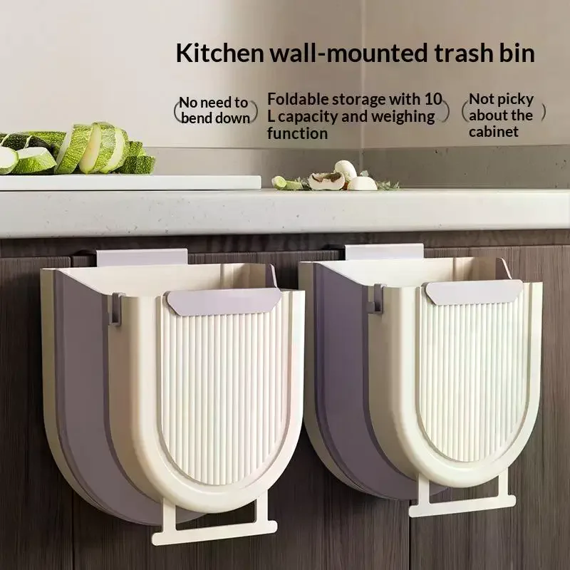 10L Hanging Kitchen Trash Can Collapsible Foldable Small Garbage Compost Bin Under Sink Waste Bin Space Saver