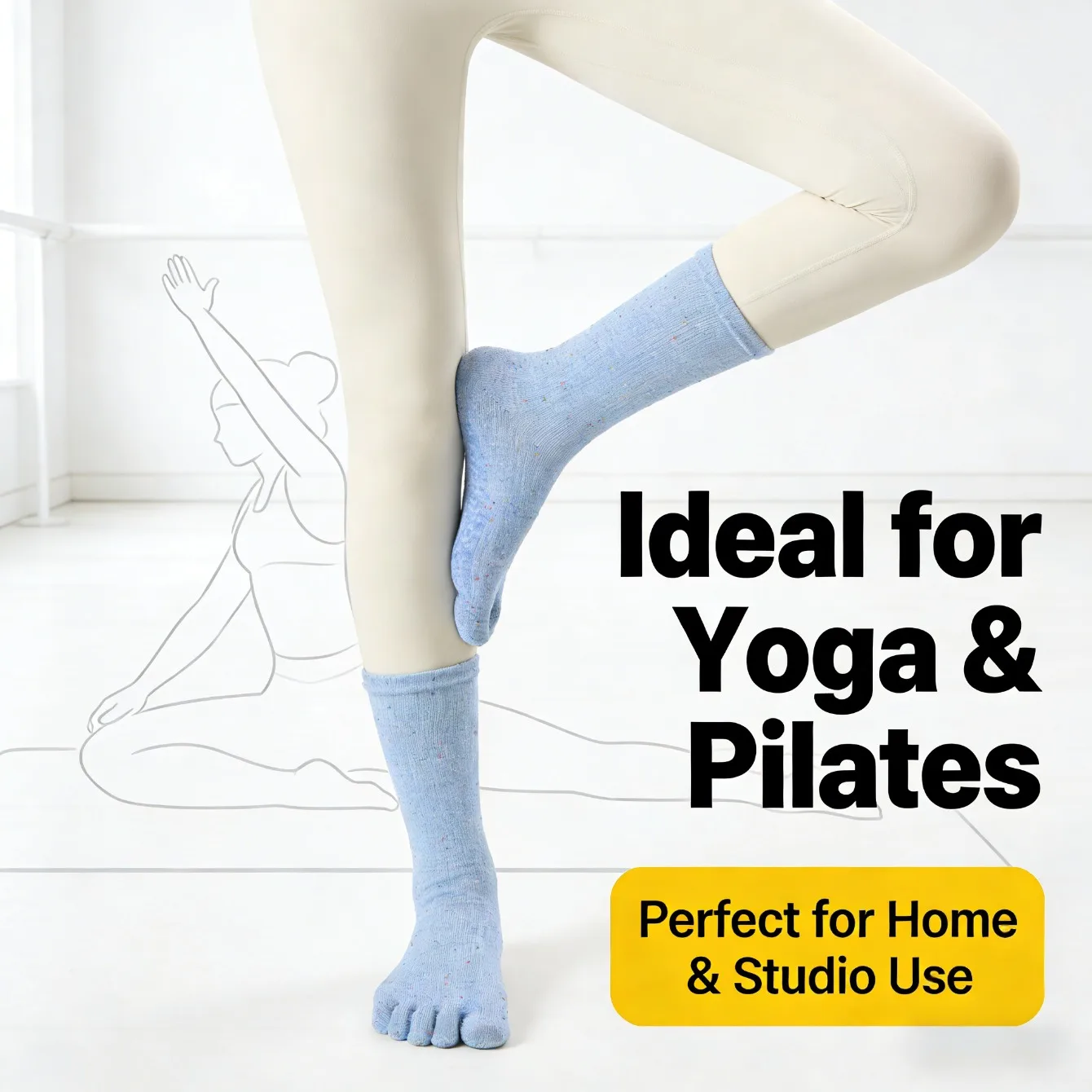 

Женские осенне-зимние носки в горошек из хлопка, нескользящие, с пятью пальцами, для йоги до икры, для пилатеса и спорта