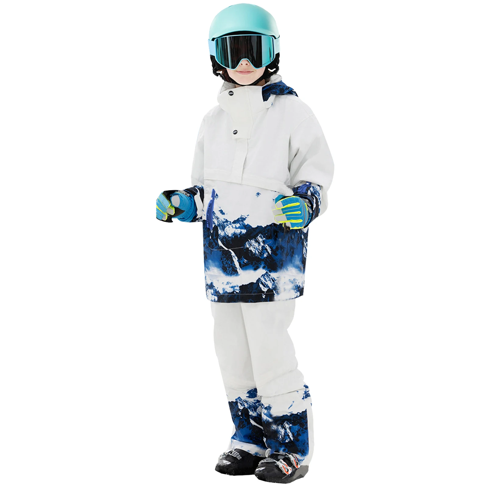 Girls Boys Snowboarding Wear,Children's Snowsuits,2-Piece Skiing Jacket Pants,Winter Waterproof Windproof Fleece Kids Ski Coat