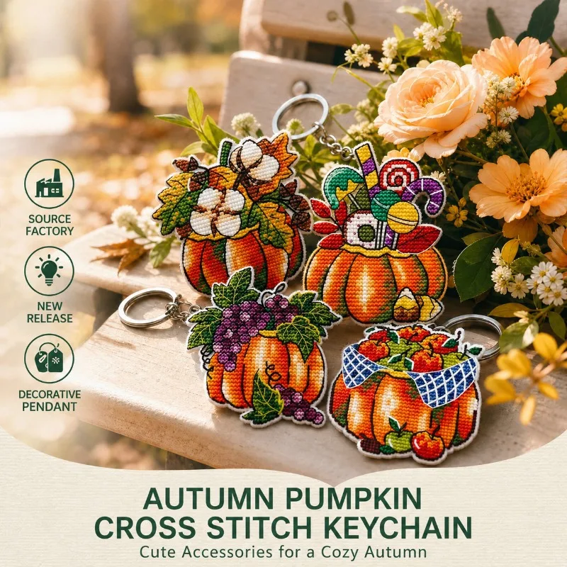 Creative Pumpkin Cross Stitch Kit DIY Hand Embroidery Craft Set for Beginners, Complete Needlework Supplies, Halloween Home