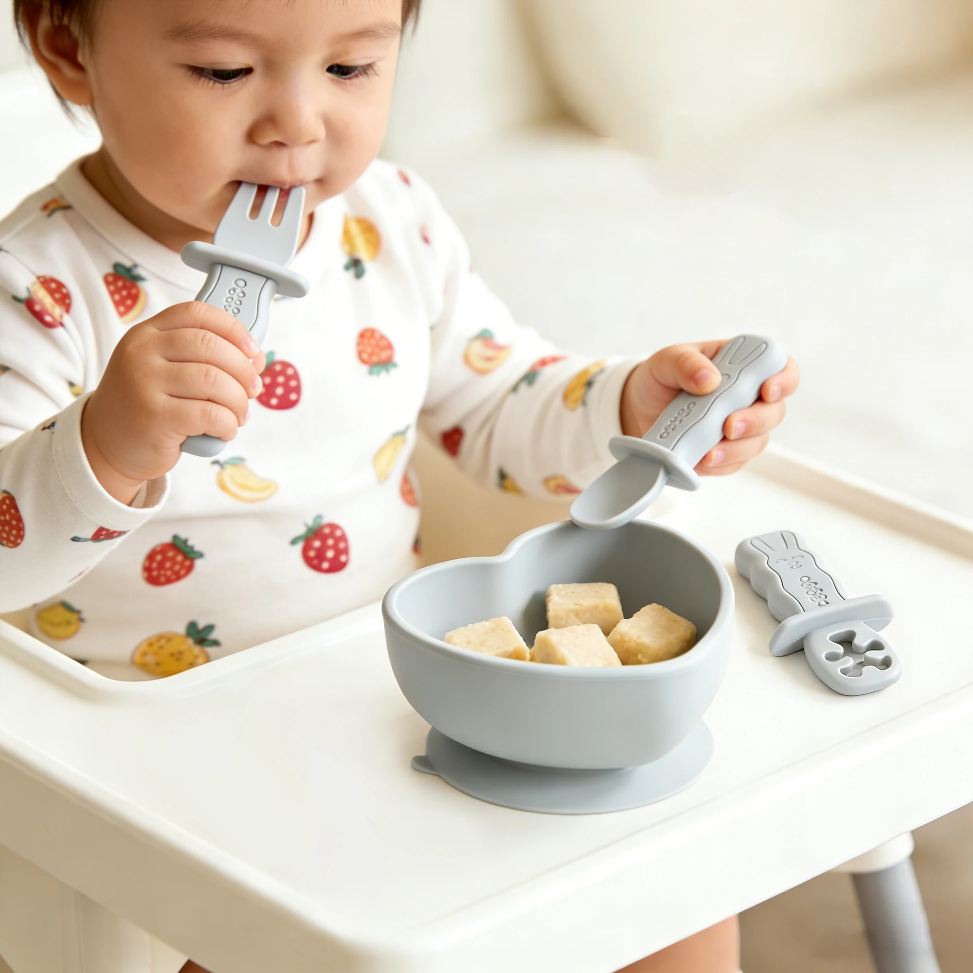 2pcs Rabbit Shaped Training Spoon & Fork Set, Baby Feeding Tableware, Durable & Easy to Clean, Nice Gift for Baby Party