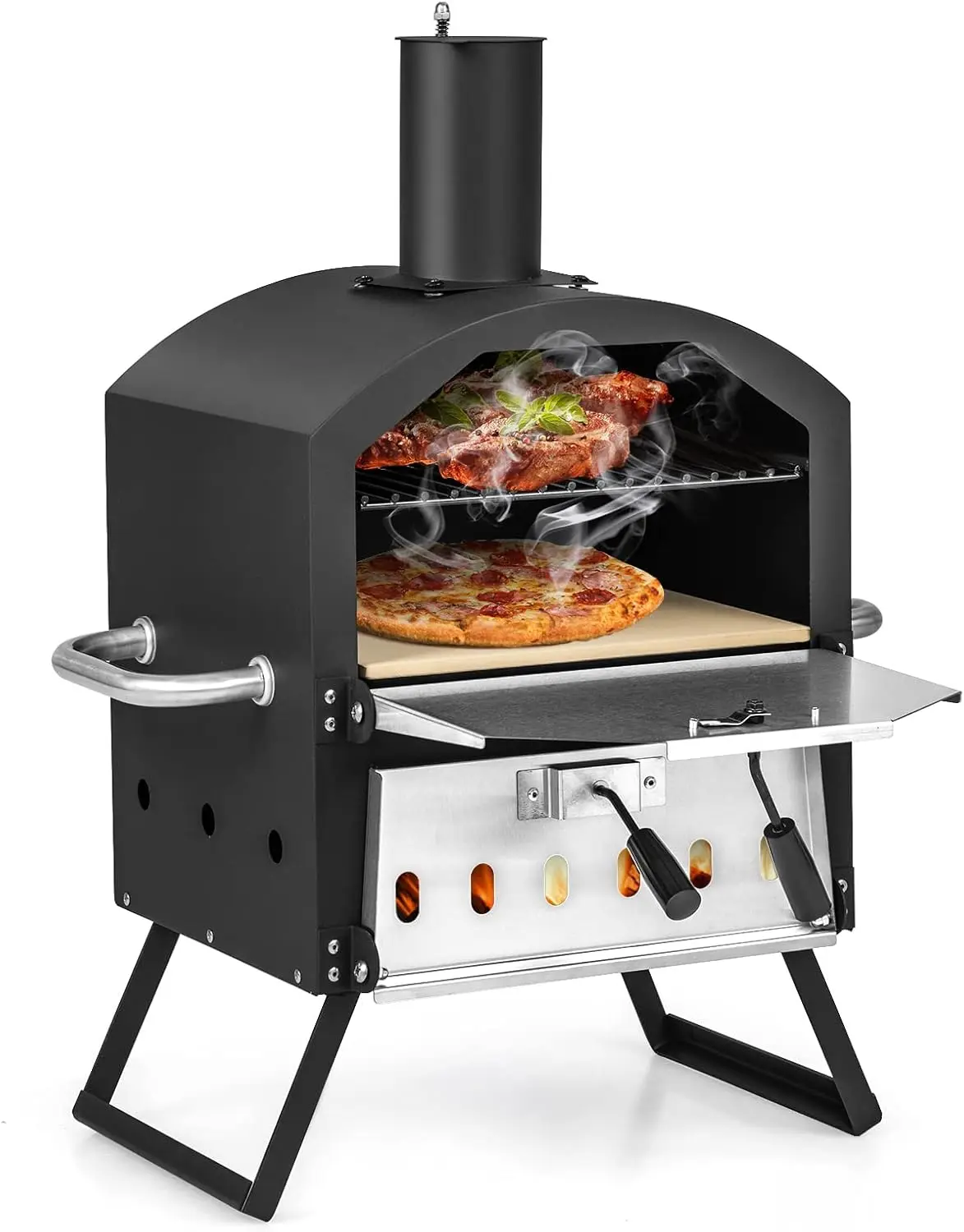 Outdoor Pizza Oven, for Cooking 2 Pizzas, Wood Fire Pizza Stone with Peel,  Stone, Waterproof Cover