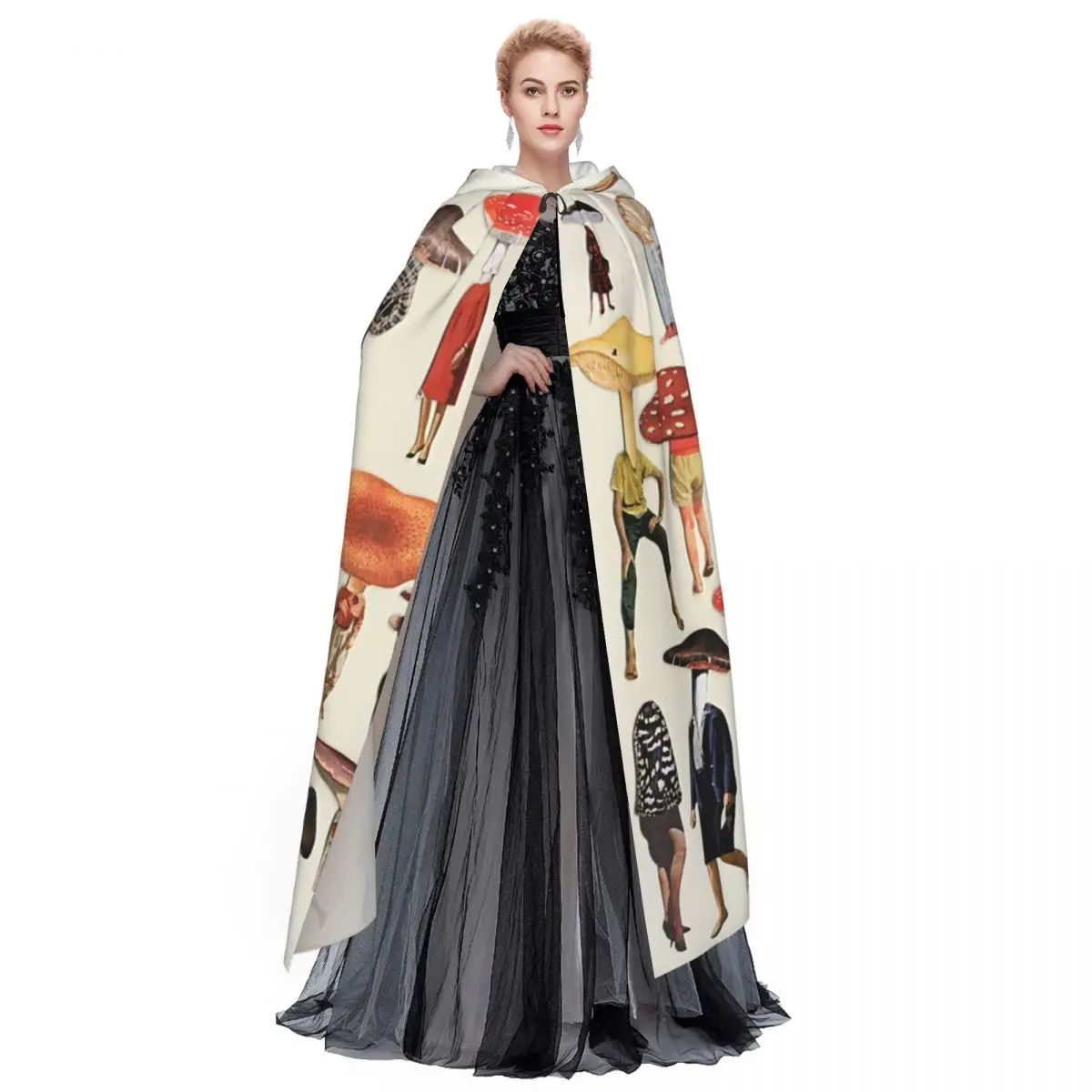 Abstract Ladies With Mushroom Hats Long Hooded Cloak Witch Medieval Costume Cosplay Cape HalloweenVampire Adult Unisex