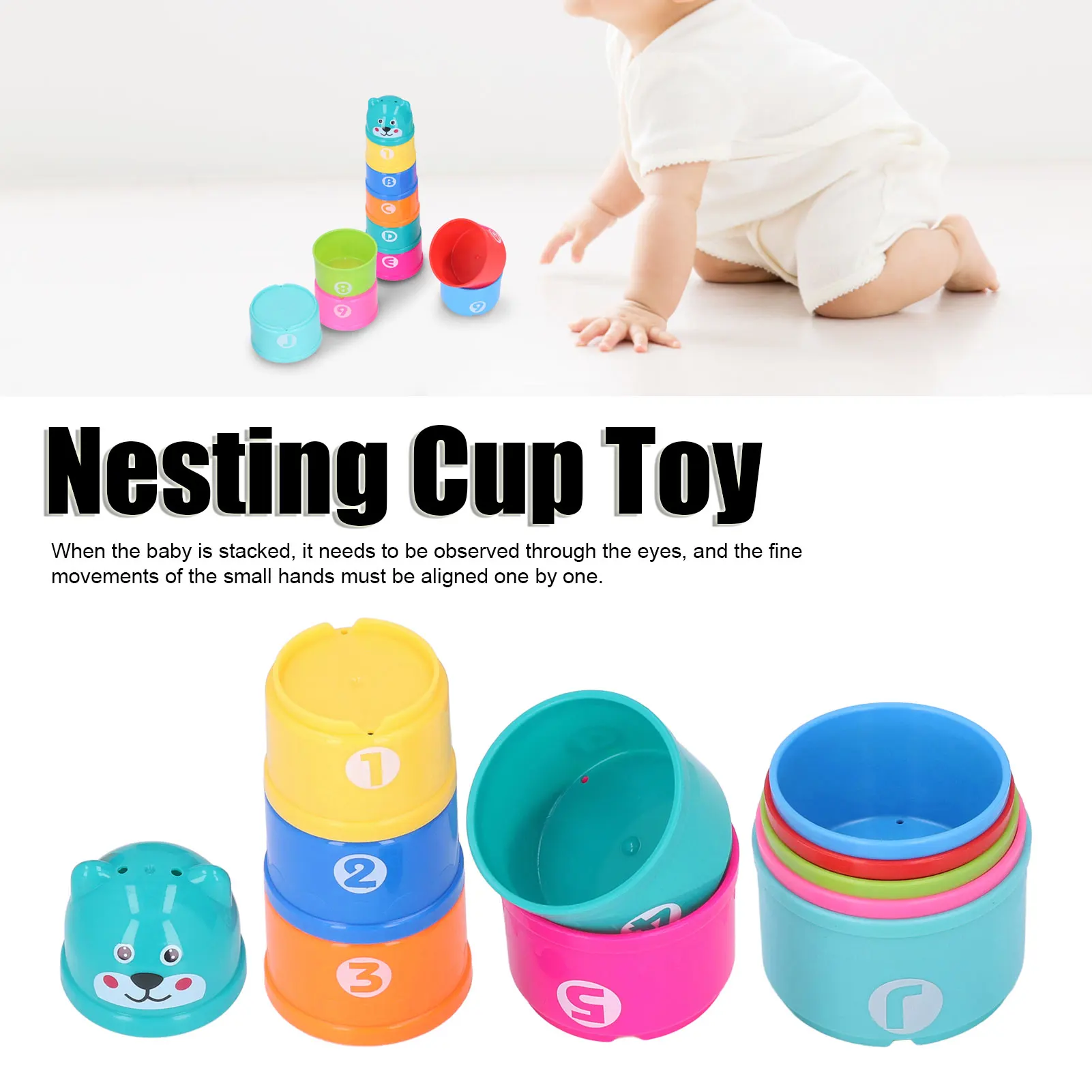 ZK30 11pcs Stacking Cups Toy Set Bright Color Nesting Cup Toy Child Educational Toy for Bath