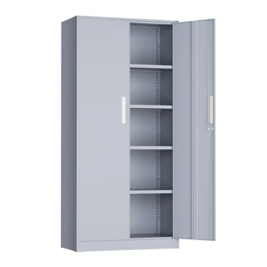 

Металлический шкаф для хранения 72 дюйма, стальной шкаф с замком, 2 двери и 4 регулируемые полки, высокий металлический шкаф для дома, офиса, гаража