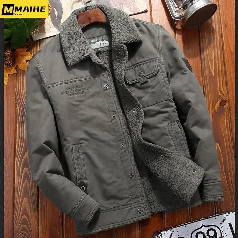 

Retro fur collar Winter Jacket Men's new Thick warm Coat Casual lamb fleece Parka Men's Trend Jacket Men's Bomber Jacket 6xl