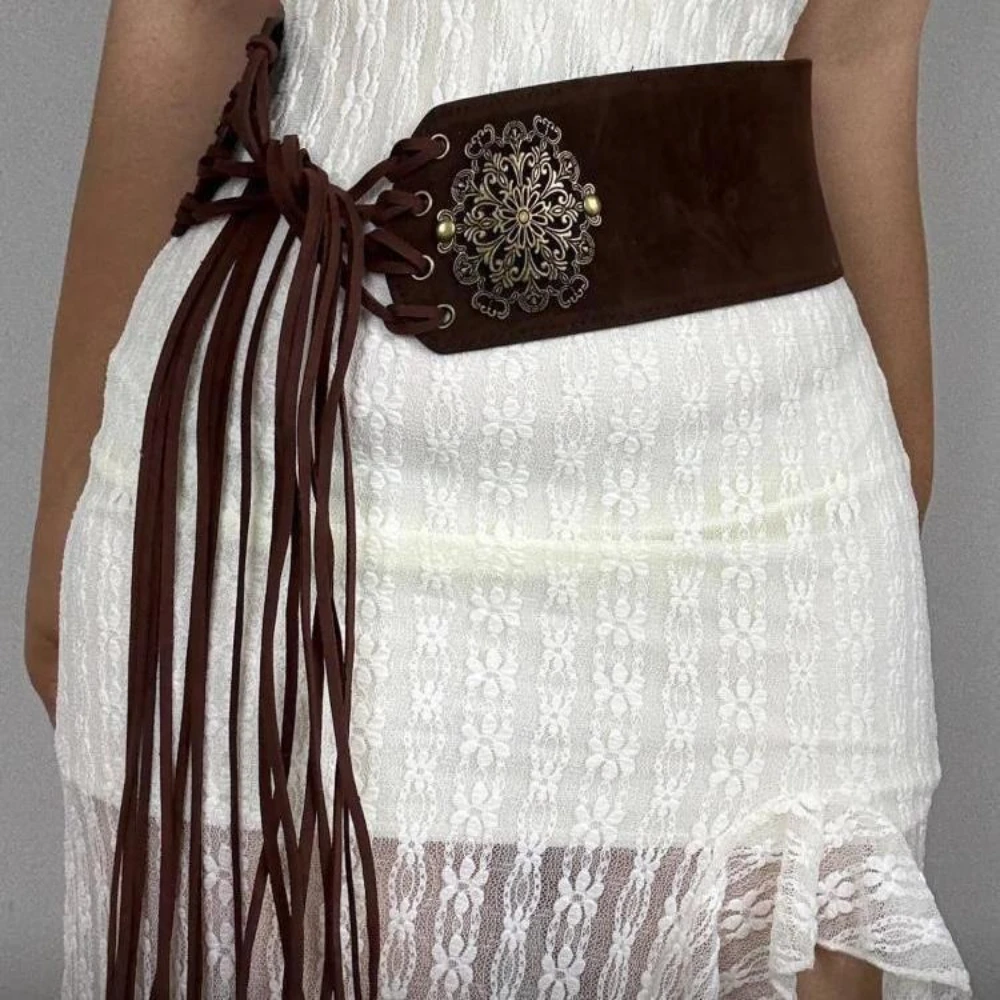 ヴィンテージ-スエード-レザー-フリンジ-ベルト-女性用-ワイド-ウエスト-シンチャー-コート-装飾-アウター-アクセサリー