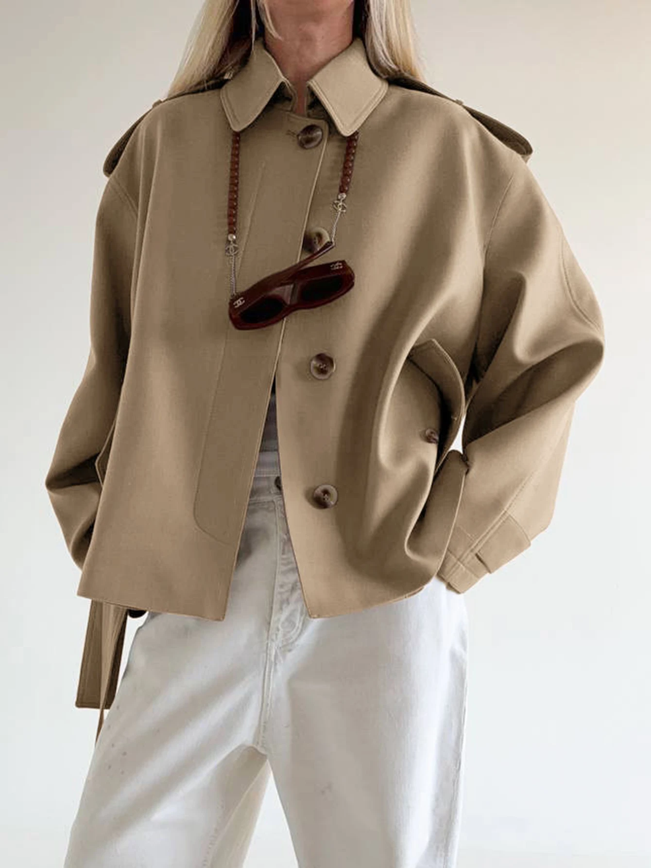 

Женский плащ с длинным рукавом, однотонная однобортная ветровка с воротником рубашки, куртка на осень-зиму, модная женская одежда