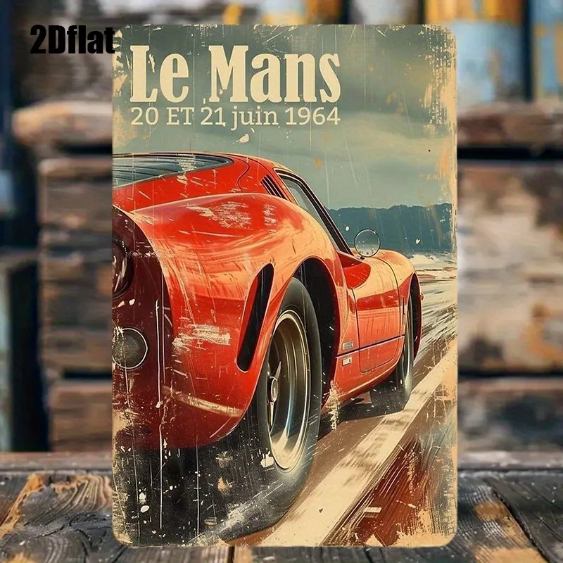 Letrero de metal de Alan Prost, arte de pared de coche deportivo retro, rojo sobre rojo, decoración de coche clásico para