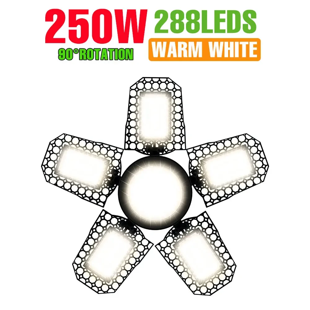 250W LED-lamp E27/E26 Lamp Garagelicht AC 220V Opvouwbaar Vervormbaar Hoogbouwlamp 110V Spotlight Thuis Magazijn Workshop Kelder