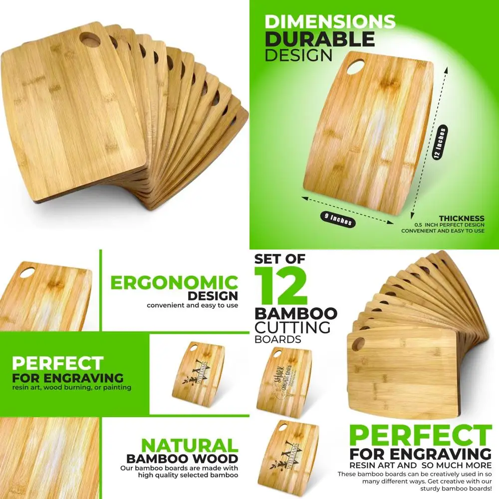 

Wholesale Bamboo Cutting Boards Set of 12 - Round, Plain Design with Handles for Personalized Engraving Options