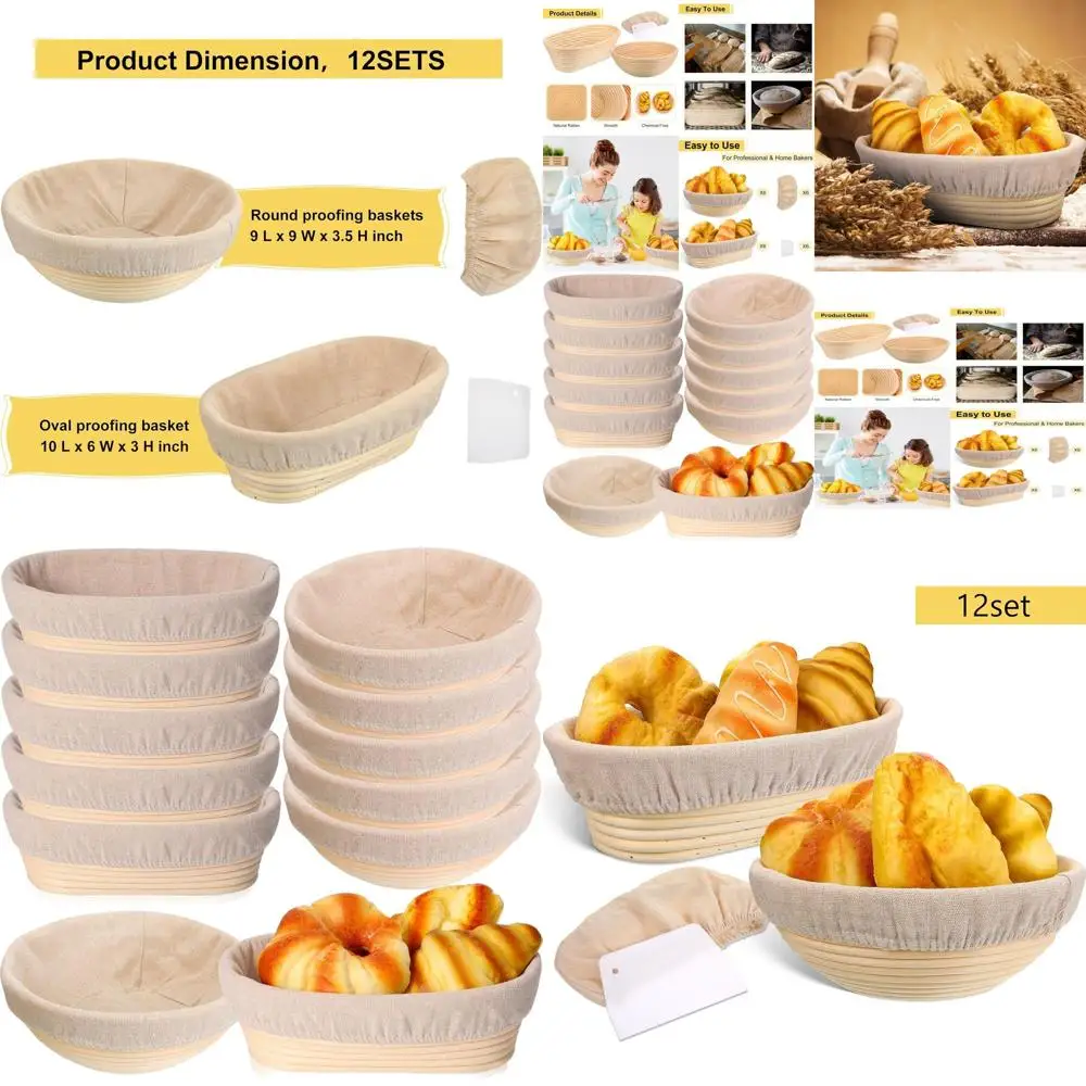 

Набор из 12 круглых и овальных корзин для расстойки из 12 предметов для выпечки хлеба и набора для рукоделия теста