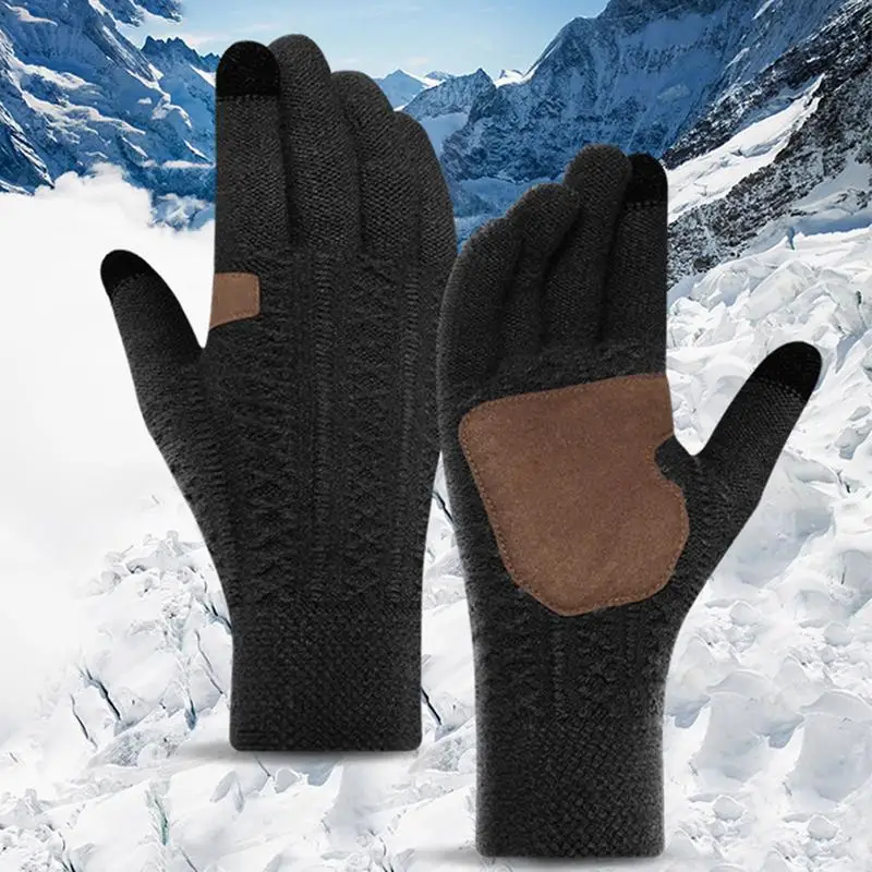 Warm Gloves For Cold Weather Warm Knitting Mittens For Cold Weather Non-Slip Warm Cold Weather Gloves For Skiing Snowboarding