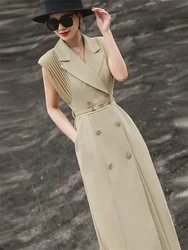 2024 Summer New Style High end Commuting Suit Dress with Waist Closure, Stomach Coverin Tied and Folded Sleeveless Dress