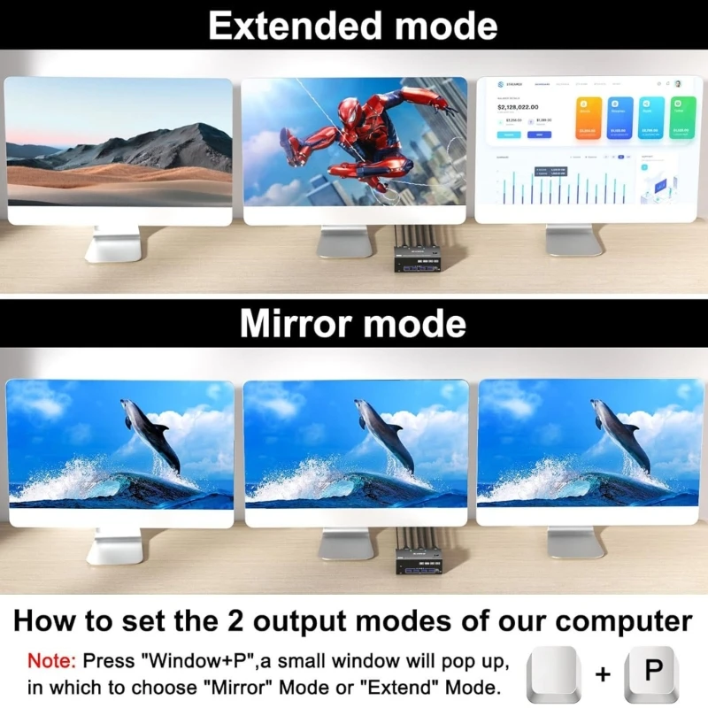 

Triples Monitors KVM Switcher 2 DisplayPort 1.4+HDTV 2.1, USB3.0 Hubs Expansion For 2Computer 8K@60Hz High Resolution