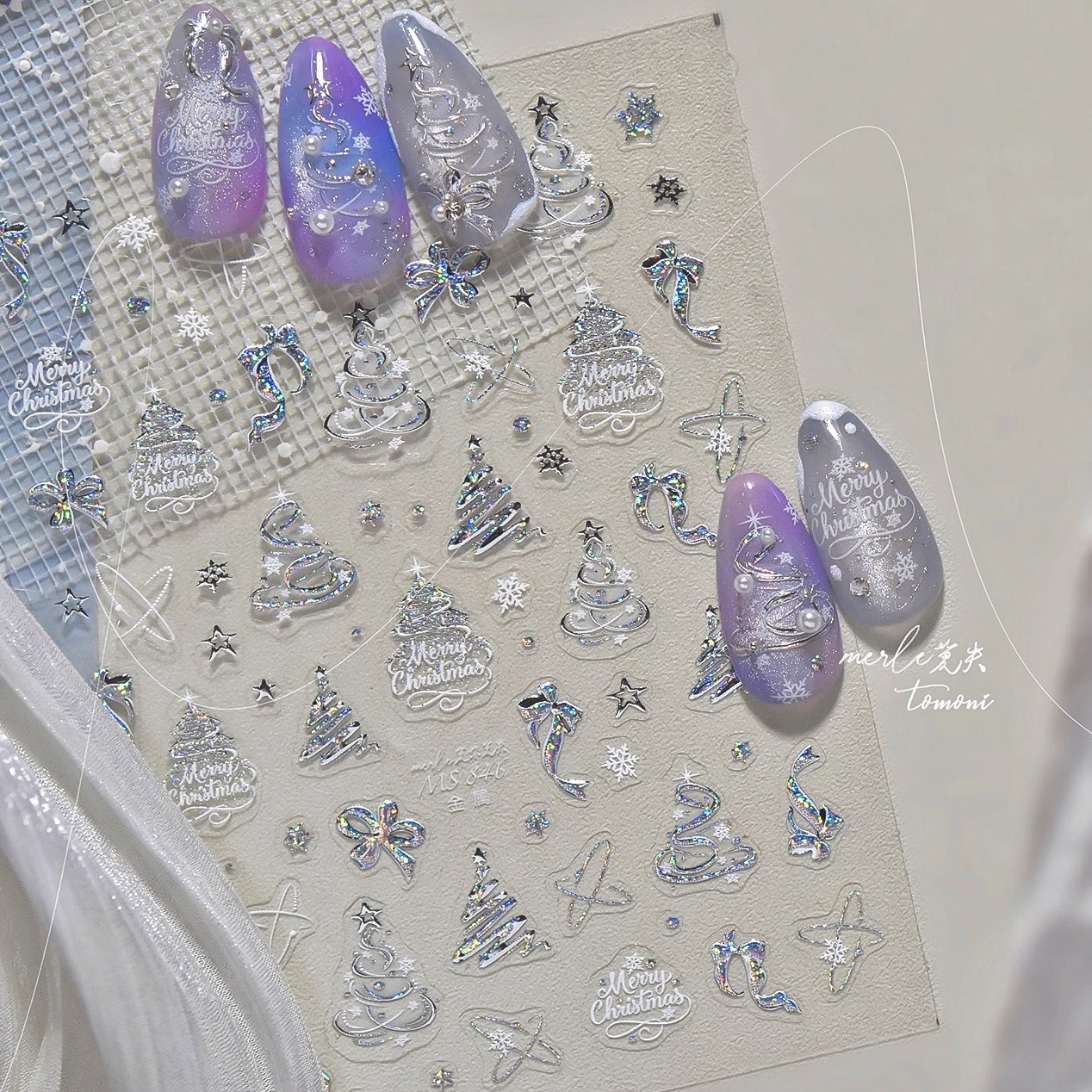 Shiny Laser Pink Silver Christmas Tree Bowknot Winter Santa Claus Snowflake Snowman Star Elk Love Heart Nail Art Stickers Decals