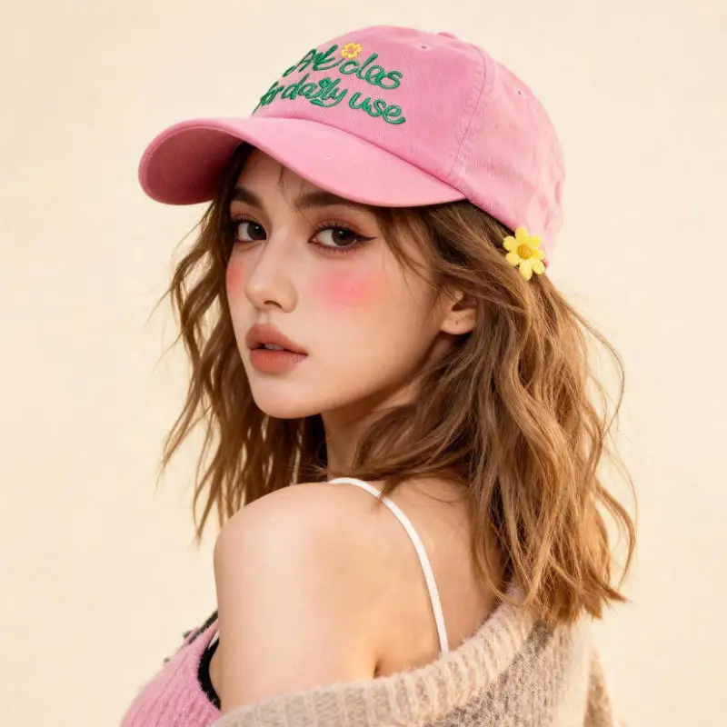 Korean Style Embroidered Letter Baseball Cap Spring Summer Soft Top Duckbill Face-Slimming Sports Cap Fresh And Stylish