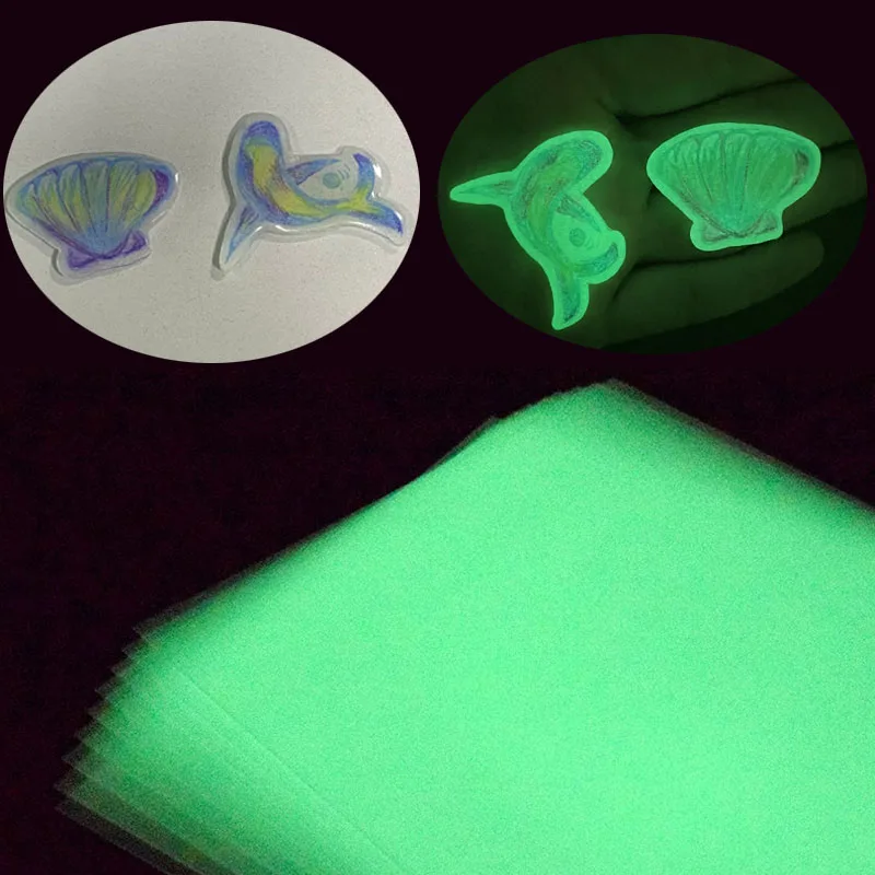 5 sztuk Luminous arkusz plastiku termokurczliwego termokurczliwa folia papierowa DIY Handmade Shrinky brelok do kluczy z ozdobą Craft materiały do ​​robienia prezentów