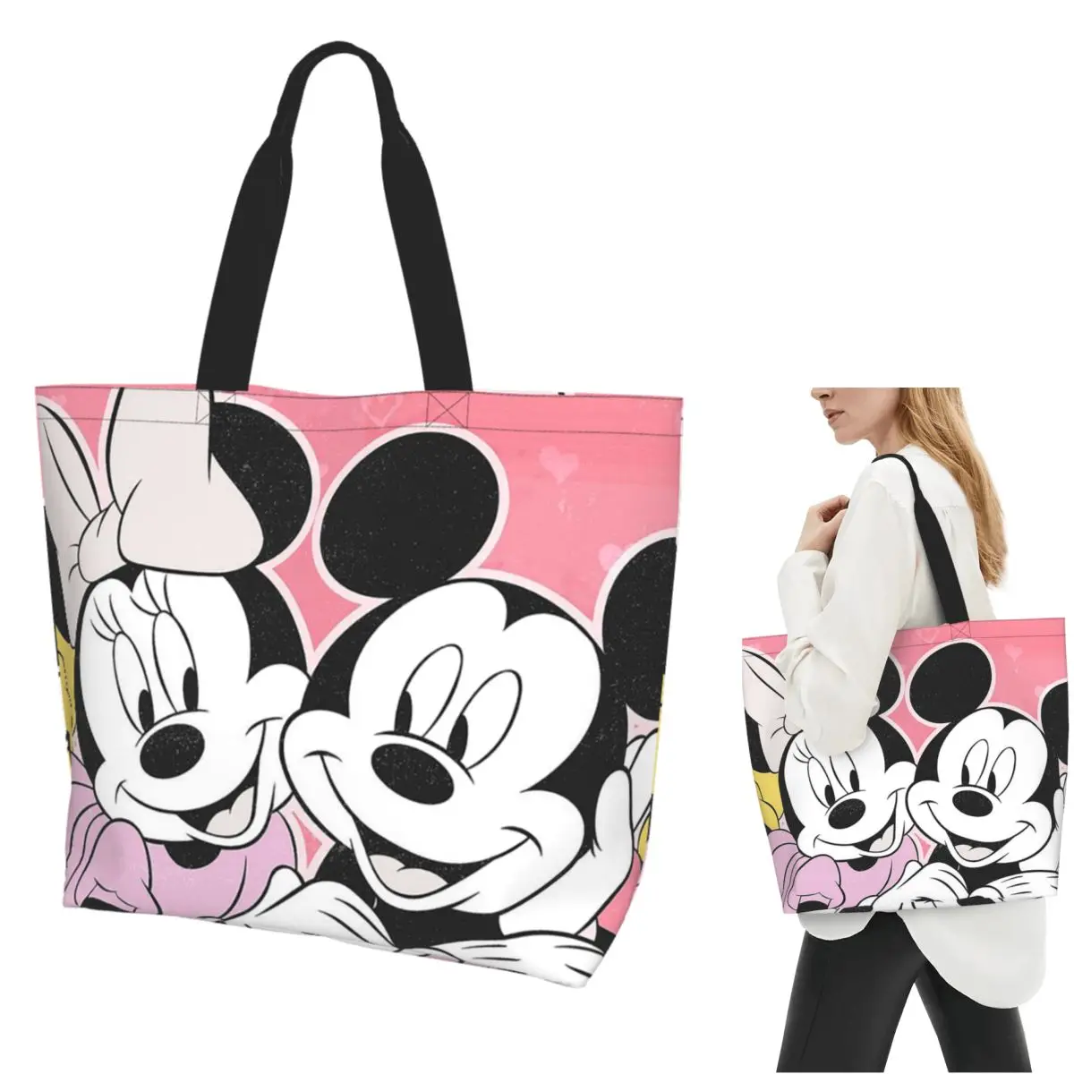 

Mickey Minnie Mouse Cartoon Shopping Tote Bag Canvas Large Capacity Shoulder Bags Shopper Grocery Handbag for Women
