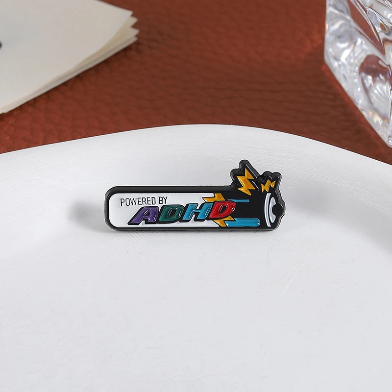 POWERED BY ADHD Enamel Pins Mental Health Awareness Battery Brooches Backpack Lapel Badge Accessories Jewelry Best Friend Gifts